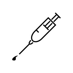 Medical syringe icon with a dropping liquid, representing injections, vaccinations, or medication delivery. Essential for health and immunization themes