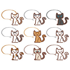 猫の吹き出し素材セット、手描き風、ベクター、イラスト