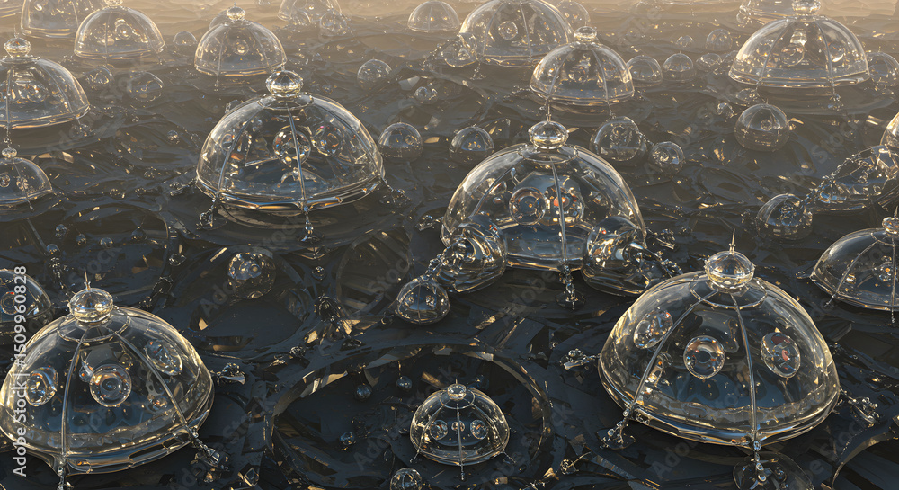 Aufkleber intricate glass domes floating over a reflective dark surface displaying intricate design