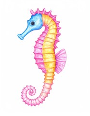 Fototapeta premium Colorful seahorse illustration in vibrant hues.