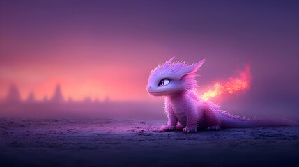Pink Baby Dragon at Sunset Pixel Art
