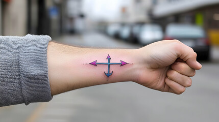 Small Anchor and Arrow Tattoo on Male Wrist