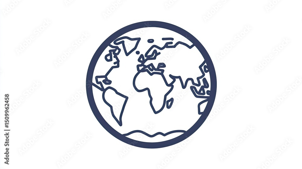 Poster minimalistic outline of globe with stylized continents and oceans in simple design ideal for concept