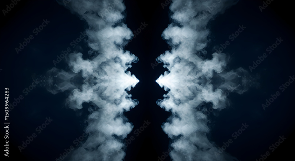 Poster symmetrical clouds forming an ethereal image against a dark background
