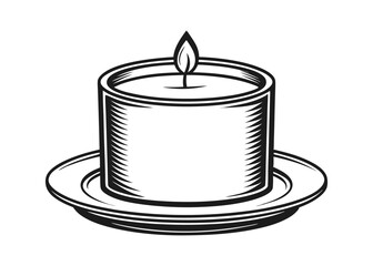 Lit candle on plate vintage illustration