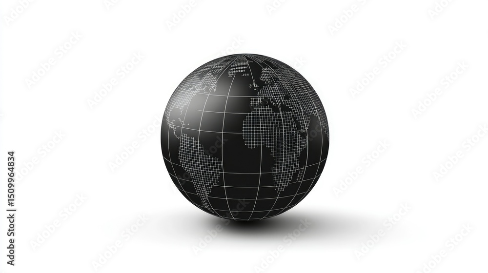 Aufkleber black and white globe showing continents and oceans with grayscale design for abstract background or