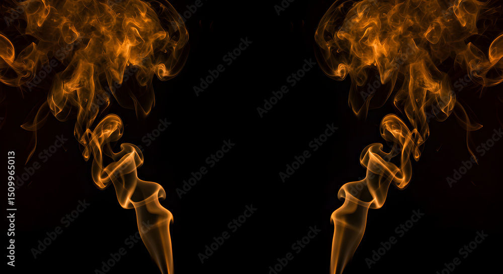 Poster abstract golden haze emanating on symmetrical dark backdrop for artistic projects