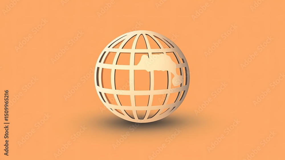 Poster abstract globe design in minimalist style on a simple orange background, symbolizing global connecti