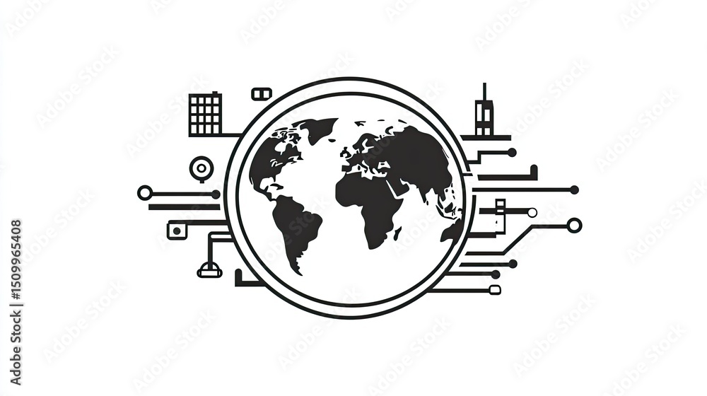 Poster abstract illustration of a globe with technology elements showcasing global connectivity and modern 