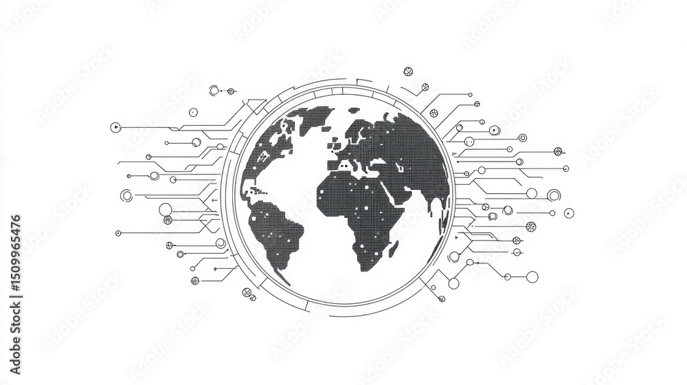 Poster abstract digital globe design with circuit patterns representing global connectivity and technology 