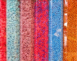 A vibrant mix of rainbow-colored candies.