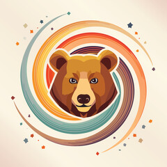 Bear in a Whimsical Scene with Vibrant Swirl Motions All Around.