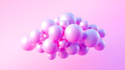 Fototapeta premium A cluster of glossy spheres with smooth gradient from blue to pink, floating on a soft pink to purple gradient background, soft lighting, ultra-HD