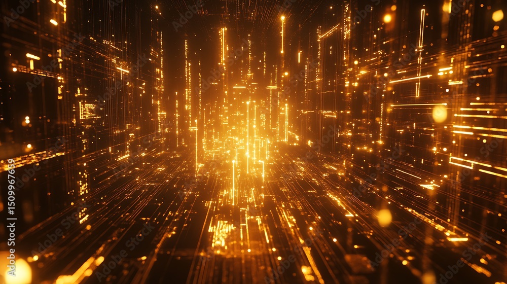 Poster futuristic abstract technology background digital data stream network connection light effect gold g