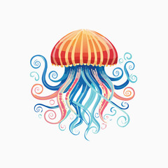 Jellyfish in a Whimsical Scene with Vibrant Swirl Motions All Around.