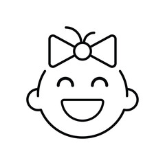 Happy little girl head icon. Simple outline style. Line symbol isolated. Face of baby girl.