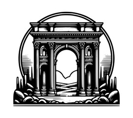 Fototapeta premium Roman Arch Columns Silhouette Vector Icon Logo