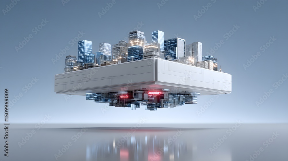 Aufkleber cityscape with colossal monolithic structures floating in mid-air, illuminated by soft blue and mage