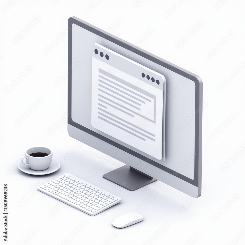 Poster isometric desktop computer webpage design - isometric illustrations
