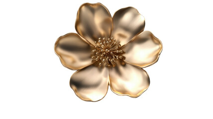 Title: Gold Flower 3D Render Icon Isolated on White Background  Elegant Metallic Floral Decoration