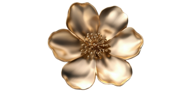Title: Gold Flower 3D Render Icon Isolated on White Background Elegant Metallic Floral Decoration