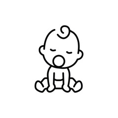Baby sitting asleep line icon. Simple outline style. Cute toddler child. Baby with pacifier asleep in sitting position.
