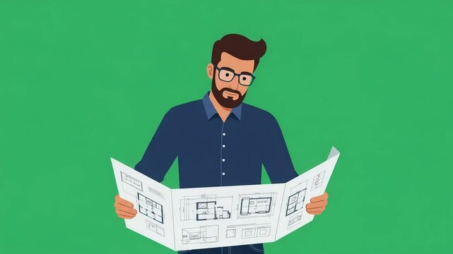 Architect Reviewing Blueprint Plans