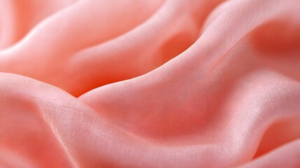 Fototapeta premium Photograph of flowing, soft, coral-colored fabric with gentle folds and wrinkles.