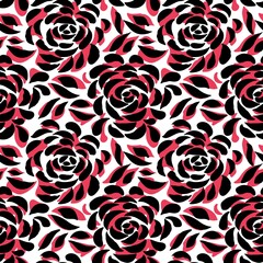 abstract seamless pattern, black and pink elements on white background	