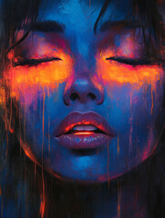 Abstract portrait of a woman's face with vibrant colors.