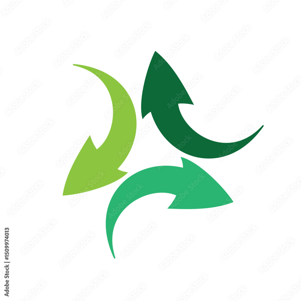 Poster the image shows a flat logo design of three arrows in greens heading opposite of each other like unr