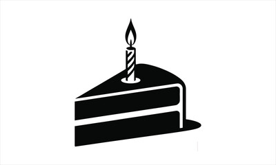 Obraz premium Delicious birthday cake slice single candle icon