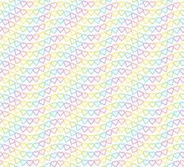 Wavy Rainbow Heart Mosaic, seamless vector pattern with colorful hearts in a retro vintage rainbow palette. Perfect for backgrounds, textiles, and festive banner designs, spreads love and joy