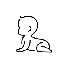 Baby crawling icon. Simple outline symbol. Line style small kid silhouette. Infant isolated.