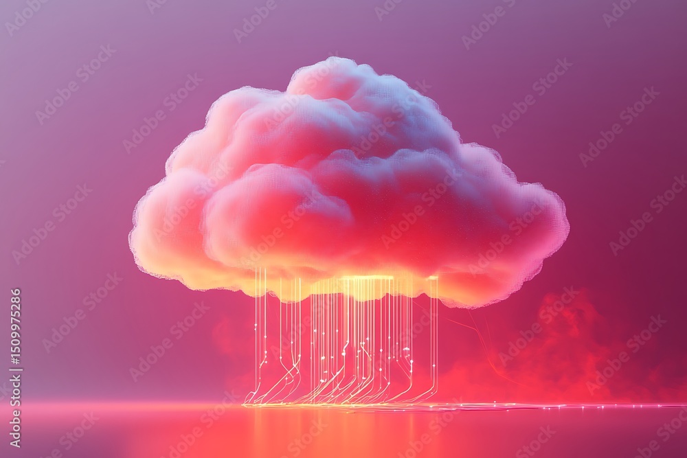 Aufkleber cloud computing data storage network technology solutions pink background abstract illustration