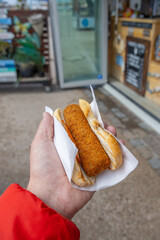 Dutch kroket in a bread roll snack