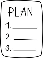 Hand written words - plan - black marker on white, Numbered List line icon.