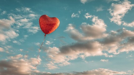 Heart-shaped balloon floating in the sky nature scene romantic concept beautiful cloudy background