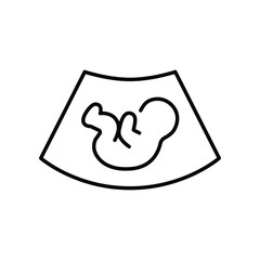 Ultrasound of fetus line icon. Concept of baby in womb mother, pregnancy and health, examination procedure of embryo, placenta, umbilical cord. emblem for gestational center.