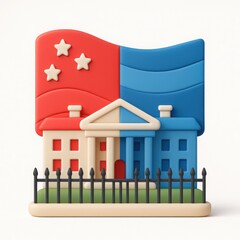 3D Render of a Bicolor House with Flags