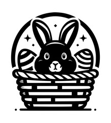 Bunny Easter Basket Black Vector Icon Logo