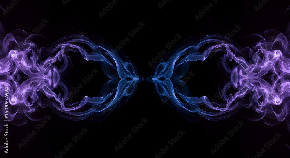 Poster symmetrical abstraction evokes an ethereal realm with delicate smoke patterns