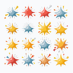 A vibrant vector set of comic-style explosion bursts without text, featuring colorful halftone effects, bold outlines, and dynamic pop art shapes. Ideal for action-themed designs and creative layouts.