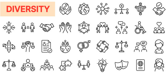 Cultural Diversity, Inclusion, Gender Equality, Accessibility, Social Justice, and Human Rights Awareness in Professional Outline Line Icon Design