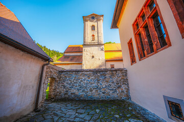 Medieval monastery Cerveny Klastor near Peak Tri Koruny or Trzy Korony in Pieniny National park in Slovakia and Poland. © Zedspider