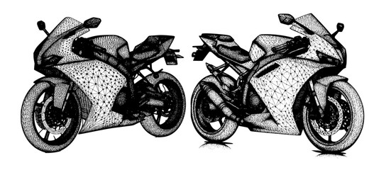 Polygonal Motorcycle Wireframe Drawing