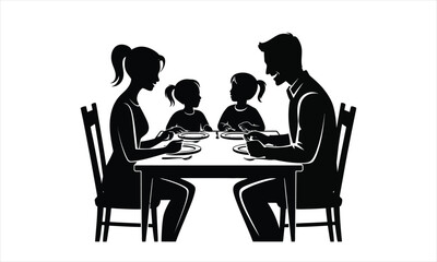 Fototapeta premium Family dinner silhouettes happy mealtime together
