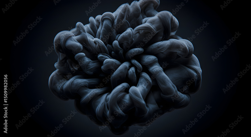 Poster mystic dark cloud ink blending dynamically in fluid forms on black backdrop