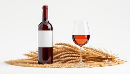 Naklejka premium Rose Wine With Wheat on White Background