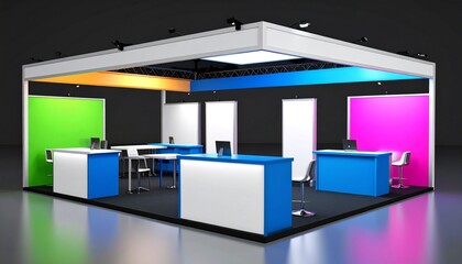 Colorful trade show booth mock up, on dark background